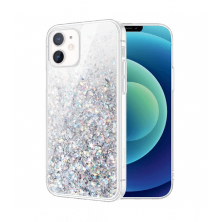 ETUI LIQUID SPARKLE NA TELEFON  APPLE IPHONE 12 MINI SREBRNY