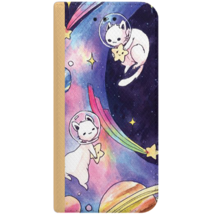 ETUI BOOK MAGNET NA TELEFON HUAWEI P10 LITE ZŁOTY KOSMICZNE KOTY