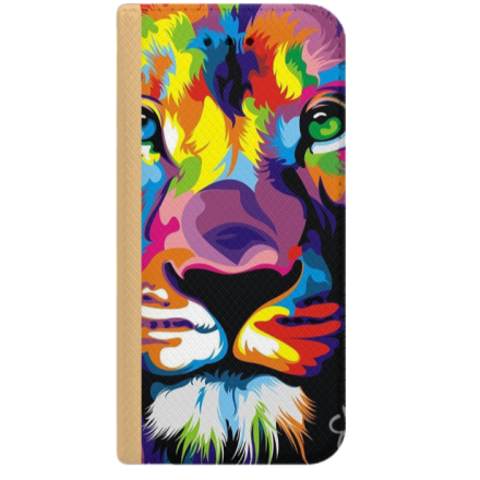 ETUI BOOK MAGNET NA TELEFON IPHONE 6 6S ZŁOTY KOLOROWY LEW