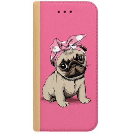 ETUI BOOK MAGNET NA TELEFON IPHONE 6 6S ZŁOTY SŁODKI MOPS