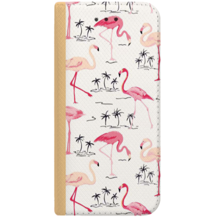ETUI BOOK MAGNET NA TELEFON IPHONE XR ZŁOTY WAKACYJNE FLAMINGI