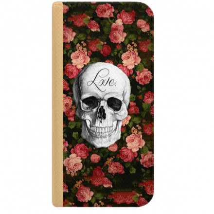 ETUI BOOK MAGNET NA TELEFON SAMSUNG GALAXY A3 2017 ZŁOTY RÓŻE CZASZKA