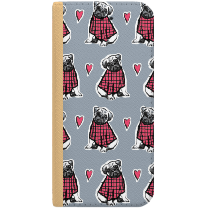 ETUI BOOK MAGNET NA TELEFON SAMSUNG GALAXY A3 2017 ZŁOTY ZAKOCHANE MOPSY