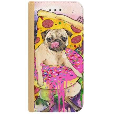 ETUI BOOK MAGNET NA TELEFON SAMSUNG GALAXY J5 2017 ZŁOTY GŁODNY MOPS