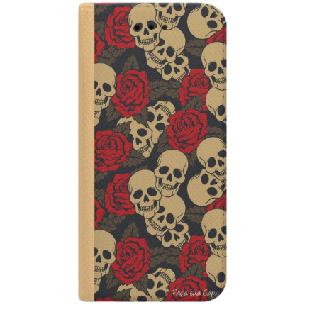 ETUI BOOK MAGNET NA TELEFON HUAWEI P10 LITE ZŁOTY CZASZKA SKULL