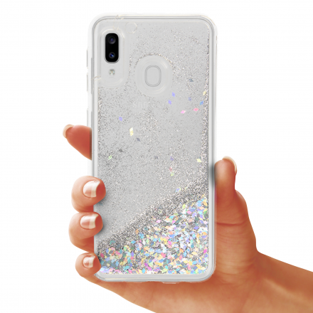 ETUI LIQUID SPARKLE NA TELEFON SAMSUNG A40 SREBRNY